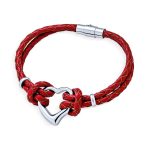 Romantic Red Braided Leather Multi Wrap Open Heart Charm Bracelet Stainless Steel - Image 2