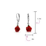 Romantic Craved Floral 3D Red Rose Flower Stud Earrings Sterling Silver Lever back - Image 9