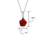 Romantic Floral 3D Flower Rose Pendant Necklace with Green CZ Sterling Silver - Image 7