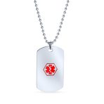 Pre-Medical ID Diabetic Dog Tag Pendant Necklace Silver Tone Stainless Steel