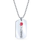 Pre-Medical ID Diabetic Dog Tag Pendant Necklace Silver Tone Stainless Steel - Image 2