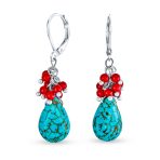 Boho Dangle Gemstone Earrings Coral Turquoise Teardrop