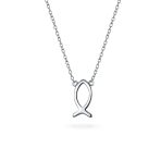 Dainty Sterling Silver Jesus Fish Ichthys Pendant Necklace for Christians