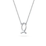 Dainty Sterling Silver Jesus Fish Ichthys Pendant Necklace for Christians