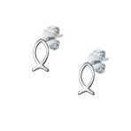 Dainty Ichthys Pendant Necklace & Stud Earrings - Sterling Silver Jewelry Set - Image 3