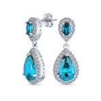 Cubic Zirconia Pave CZ Halo Pear Shaped Teardrop Dangle Statement Earrings - Image 4
