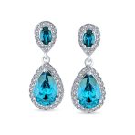 Cubic Zirconia Pave CZ Halo Pear Shaped Teardrop Dangle Statement Earrings - Image 8