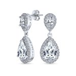 Cocktail Cubic Zirconia CZ Double Solitaire Teardrop Dangle Earrings Gold Plated