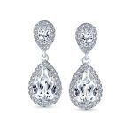 Cocktail Cubic Zirconia CZ Double Solitaire Teardrop Dangle Earrings Gold Plated - Image 6