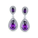 Cubic Zirconia Pave CZ Halo Pear Shaped Teardrop Dangle Statement Earrings - Image 5