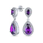Cubic Zirconia Pave CZ Halo Pear Shaped Teardrop Dangle Statement Earrings