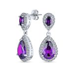 Cubic Zirconia Pave CZ Halo Pear Shaped Teardrop Dangle Statement Earrings
