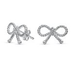 Simple Thin Twist Rope Cable Ribbon Bow Stud Earrings Rose Gold Plated Silver