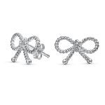 Simple Thin Twist Rope Cable Ribbon Bow Stud Earrings Rose Gold Plated Silver