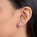 Simple Thin Twist Rope Cable Ribbon Bow Stud Earrings Rose Gold Plated Silver - Image 5