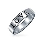 Sentimental Word Engraved LOVE WAITS Purity Ring Band Sterling Silver