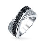 Two Tone Black & White CZ Criss-Cross X Band Statement Ring Sterling Silver - Image 3