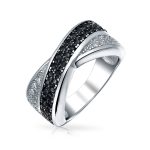 Two Tone Black & White CZ Criss-Cross X Band Statement Ring Sterling Silver