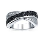 Two Tone Black & White CZ Criss-Cross X Band Statement Ring Sterling Silver - Image 5