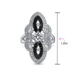 Art Deco Black White CZ Filigree Statement Full Finger Ring Silver Plated - Image 4