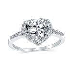 3CT Cubic Zirconia Halo Solitaire Heart Shaped Engagement Ring Pave CZ Band .925 Sterling Silver