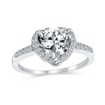 3CT Cubic Zirconia Halo Solitaire Heart Shaped Engagement Ring Pave CZ Band .925 Sterling Silver
