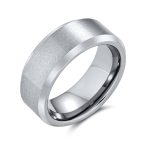 Beveled Edge Matte Silver Couples Wedding Band Titanium Ring 8MM Wide - Image 2