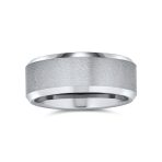 Beveled Edge Matte Silver Couples Wedding Band Titanium Ring 8MM Wide - Image 5