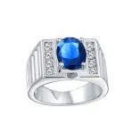 Mens Stainless Steel Hip Hop Micro Pave Halo Blue Oval CZ Engagement Ring - Image 4