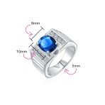 Mens Stainless Steel Hip Hop Micro Pave Halo Blue Oval CZ Engagement Ring - Image 6