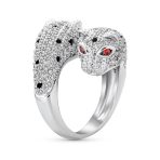 Green Eye Cubic Zirconia Cocktail Statement Ring Silver-Plated Panther Design