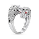 Green Eye Cubic Zirconia Cocktail Statement Ring Silver-Plated Panther Design