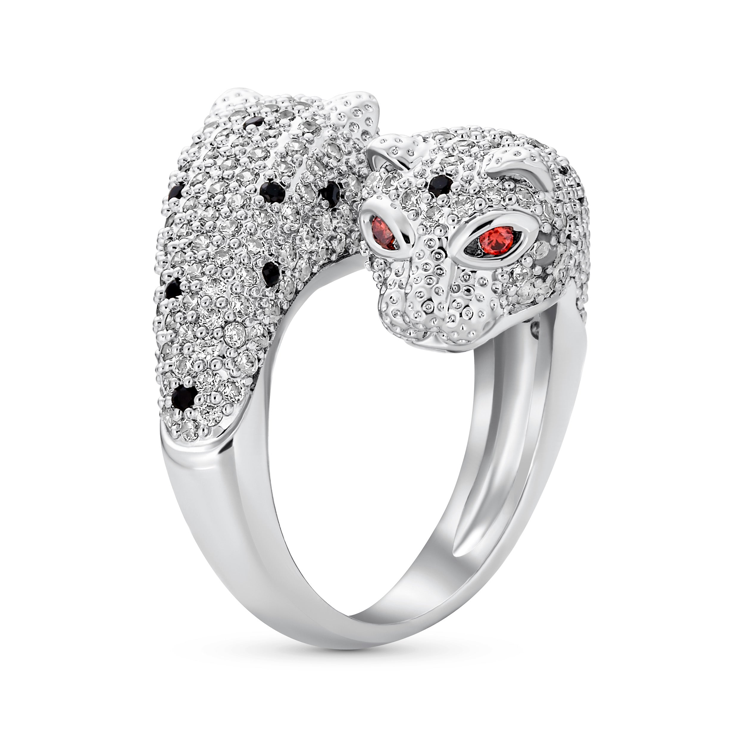 silver-ring-panther-head-cz-yc-ycr3466 Green Eye Cubic Zirconia Cocktail Statement Ring Silver-Plated Panther Design - Image 1
