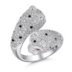 Green Eye Cubic Zirconia Cocktail Statement Ring Silver-Plated Panther Design - Image 2