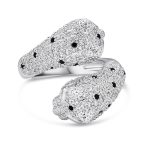 Green Eye Cubic Zirconia Cocktail Statement Ring Silver-Plated Panther Design - Image 3