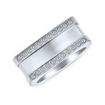 Geometric Pave CZ Accent Rectangle Signet Statement Band Ring Stainless Steel