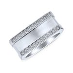 Geometric Pave CZ Accent Rectangle Signet Statement Band Ring Stainless Steel