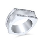 Geometric Pave CZ Accent Rectangle Signet Statement Band Ring Stainless Steel - Image 2