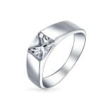 Modern Simple CZ Square Cubic Zirconia Princess Cut Engagement Ring .925 Sterling Silver Plain Band - Image 2