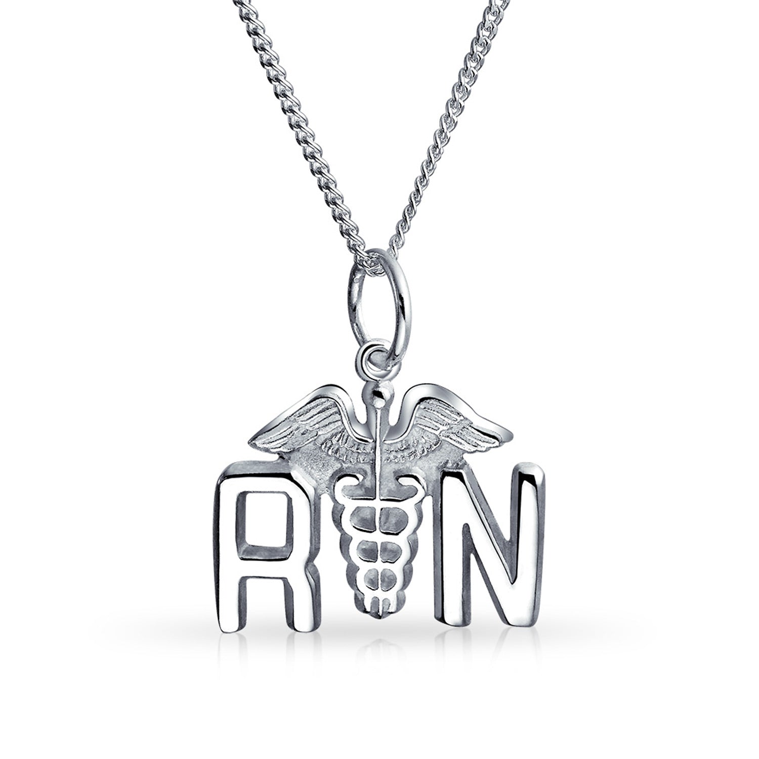 silver-rn-caduceus-symbol-necklace_appl-jcrp2503100-az_1 Angel Wings RN Nurse Caduceus Pendant Necklace Silver - Image 1