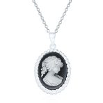 Classic Victorian Lady Portrait Cameo Pendant Necklace Sterling Silver Brooch - Image 2
