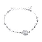 Medal Prayer Beads Virgin Mary Cross Rosary Bracelet Silver