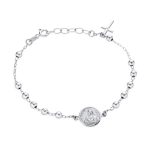 Medal Prayer Beads Virgin Mary Cross Rosary Bracelet Silver