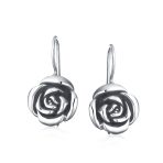 Rose Flower Drop Earrings French Wire Black Oxidized Sterling Silver - Image 3