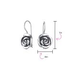 Rose Flower Drop Earrings French Wire Black Oxidized Sterling Silver - Image 7