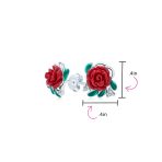 Romantic Craved Floral 3D Red Rose Flower Drop Dangle Earrings Sterling Silver - Image 5