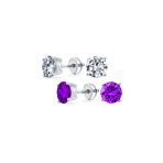 Set of 2 Round Blue Clear CZ Stud Earrings Sterling Silver 5MM Screw Back - Image 7