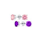 Set of 2 Round Blue Clear CZ Stud Earrings Sterling Silver 5MM Screw Back - Image 3