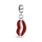 Red Crystal Kiss Lip Dangle Charm Bead .925 Sterling Silver for Bracelet