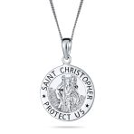 Parton Of Safe Travel Protect Us Religious Medal Saint Christopher Pendant Necklace Sterling Silver